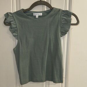 Vio Muse Teal Ruffle Sleeve Crop Top